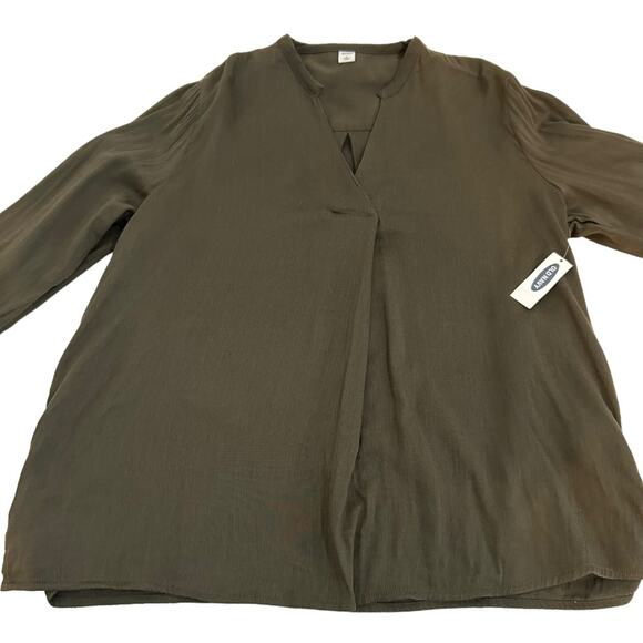 Old Navy Ancient Forest Green Popover Style V-Neck Blouse, Size Large - Picture 6 of 16